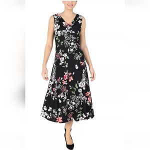 Robbie Bee Floral-Print Midi Dress. Size XL